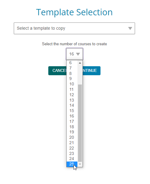 Screenshot of Template Selection menu for Course Coordinators