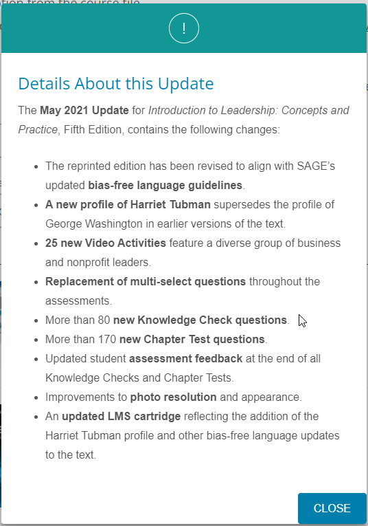 SAGE Vantage title version update details