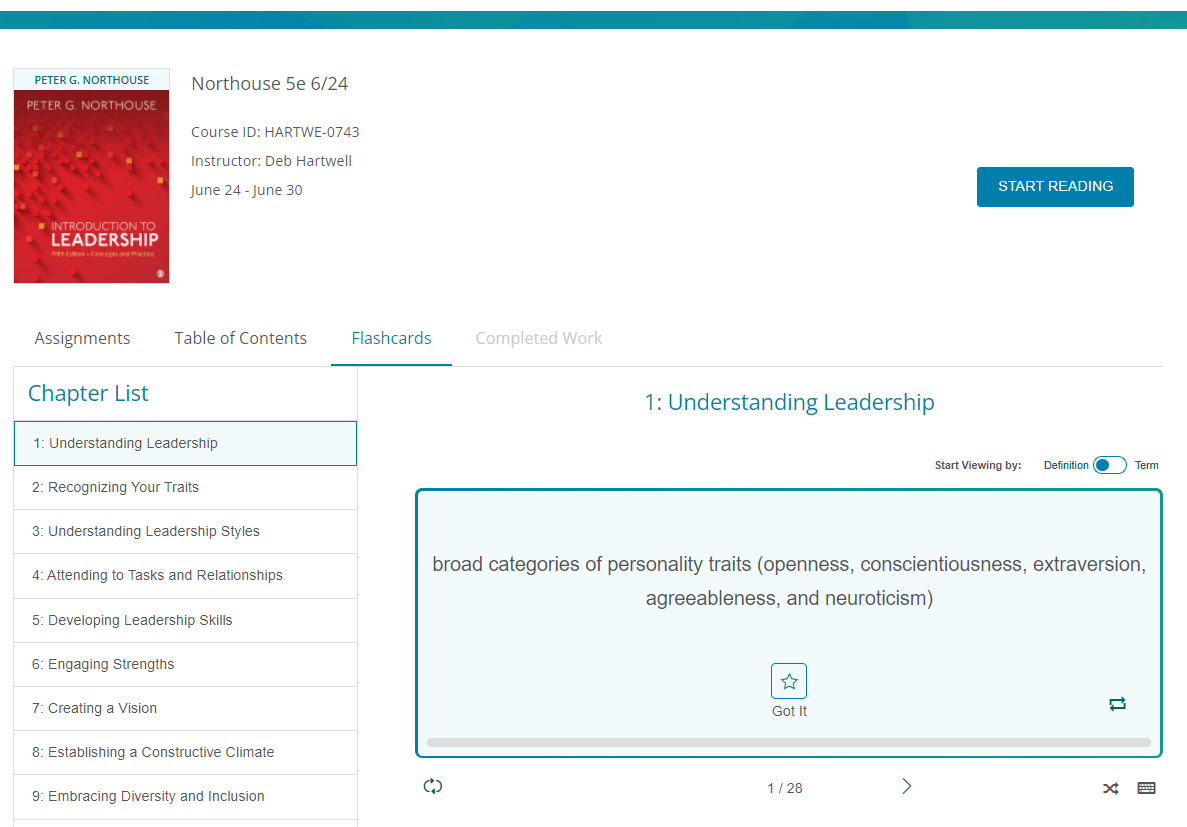 Screenshot showing updated Student Dashboard with flashcard functionality