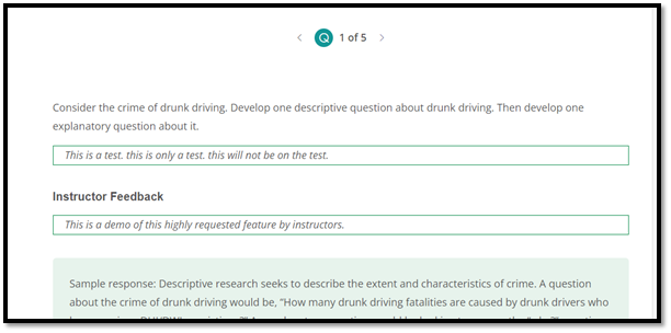 Screenshot of Ability to See Instructor Feedback on Short Answer Questions