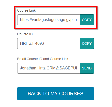 Screenshot showcasing course creation course link