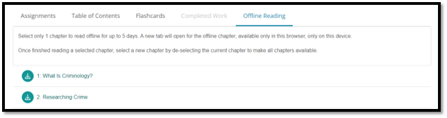 Screenshot of Offline Reading Capability on the Student Dashboard.