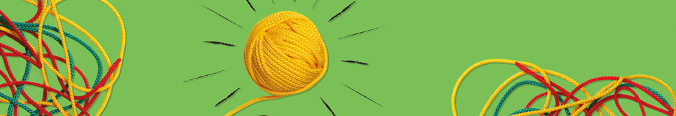 Page header image. Green background with yellow ball of wool.
