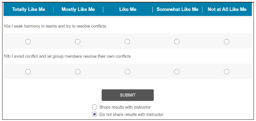 Screenshot showing new option to share Self Assessment results with Instructors