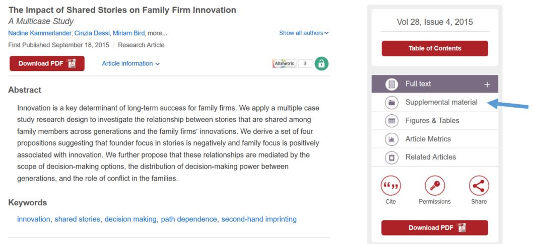 Image showing the supplemental material option on the right hand side of an article on the SJ website